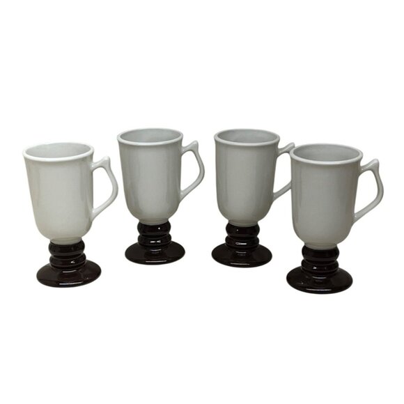 Four Hall Pottery Ivory Brown Irish Coffee Pedestal Mugs - Picture 1 of 8